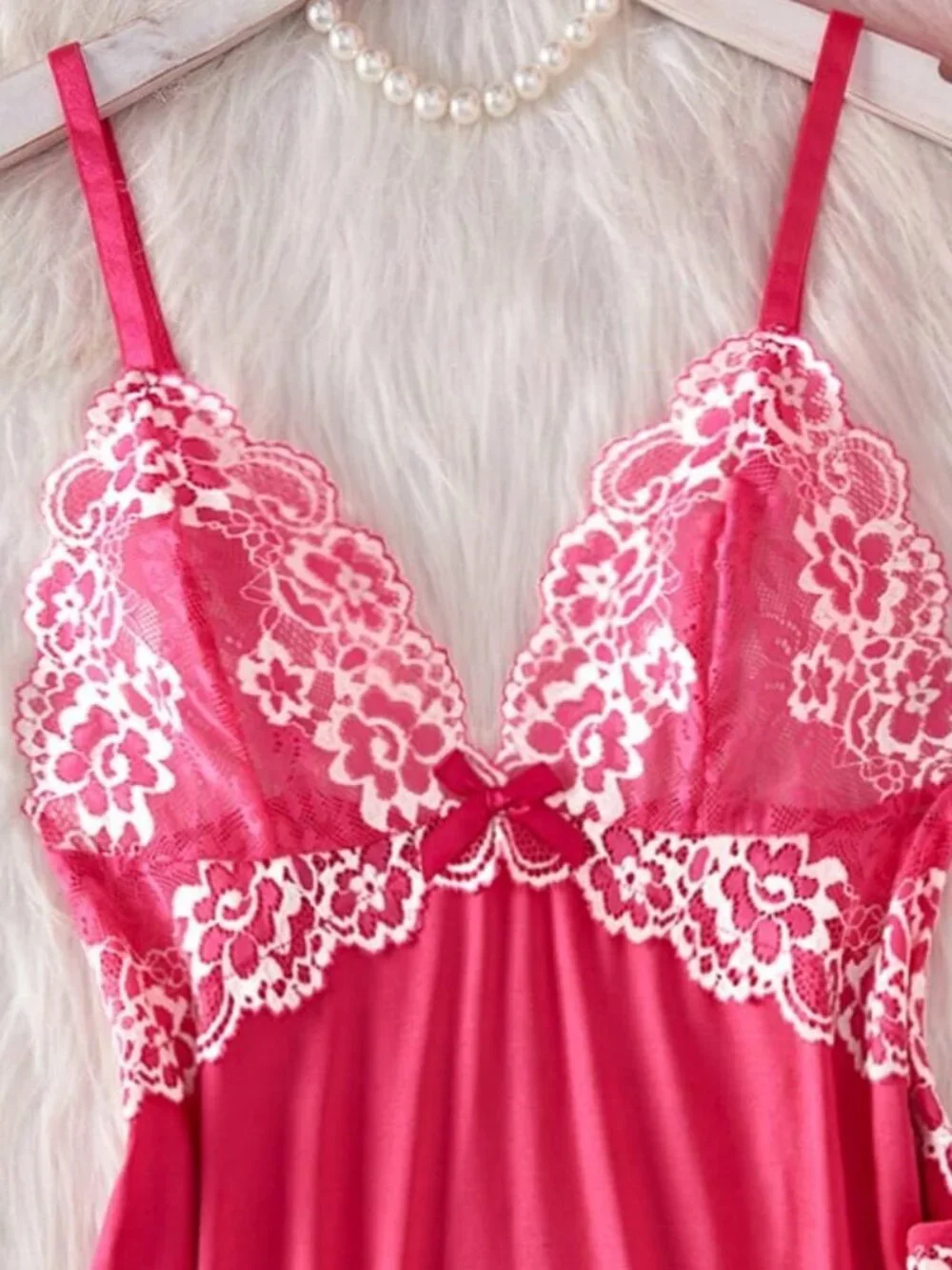 Hot Pink Women's Contrast Lace Sleepwear Set nightgown nighty